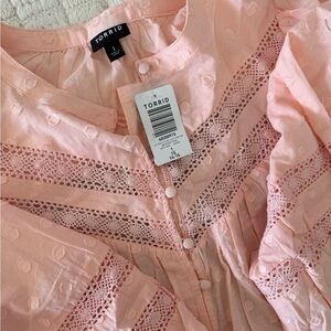 Torrid Clip Floral Lace Trim Top- NEW WITH TAGS! Pink- Size 1 (XXL) 14